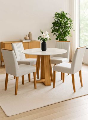 Juego de Comedor Montreal 100x100 cm Vidrio 4 Sillas Beige