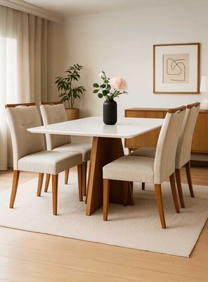 Juego de Comedor Annecy 120x80 cm Vidrio 4 Sillas Beige