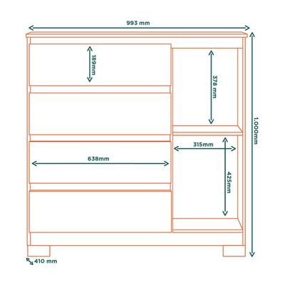 Imagen 2 del producto Comoda 4 cajones 1 puerta Alessia Blanca