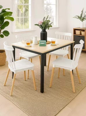 Juego de Comedor New York + 4 Sillas Windsor blancas