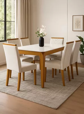 Juego de Comedor Roma 160x90 cm Vidrio 6 Sillas Beige