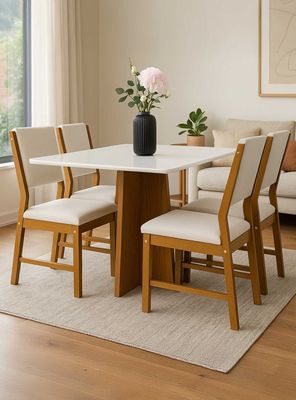 Juego de comedor Encanto 120x80 cm Vidrio 4 sillas Beige