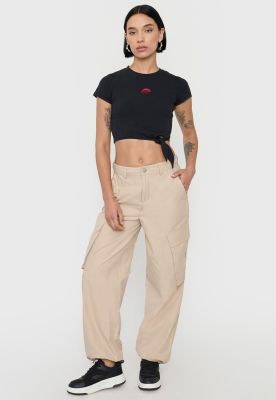 Pantalón Mujer Parachute Cargo Beige Ajustable Corona