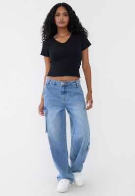 Jeans Mujer Straight Fit Full Cargo Azul Claro Corona