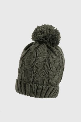 Gorro Tejido Trenzado con Forro Verde