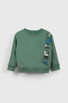 Polerón Verde con Carda en el interior, Hombro caído Estampado