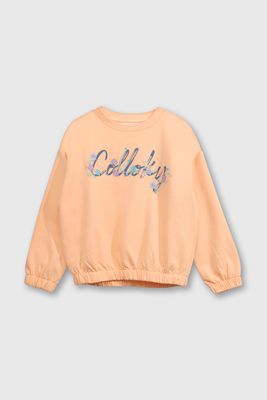 Polerón Naranjo Hombro Caído de polycotton Estampado Bordado para Niña