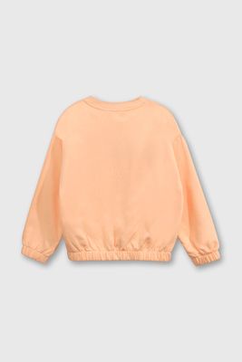 Imagen 2 del producto Polerón Naranjo Hombro Caído de polycotton Estampado Bordado para Niña