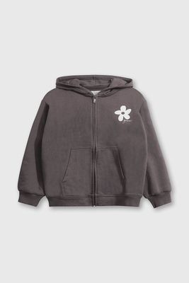 Polerón Negro Hombro Caído de polycotton con Gorro Forrado y Cierre