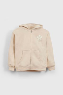 Polerón Beige Hombro Caído de polycotton con Gorro Forrado y Cierre