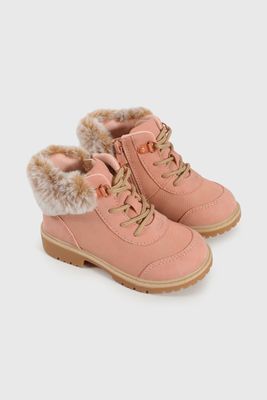 Botín Caminante Caña Media Rosado con Cordón de Niña