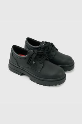 Zapato Escolar Negro de Cuero con Plataforma y Cordones Niña