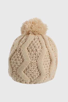 Gorro Tejido Trenzado con Forro Beige
