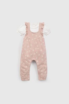 Conjunto Jardinera Y Body Flores Rosado  De Niña COPO0629V26