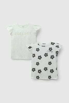 Pack Dos Poleras Colloky  Flores Verde De Niña POJE3096V26