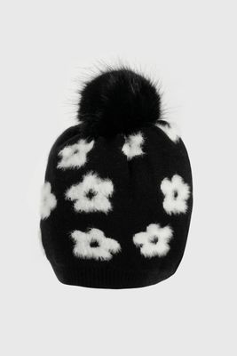 Gorro con Flores con Interior Suave Negro