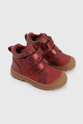 Botín Caminante caña media para Niña de 12 a 4 años Rojo con Velcro