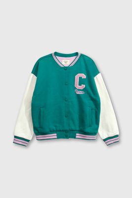 Chaqueta Polerón Estilo Varsity Bomber Verde para Niña de 3 a 12 años