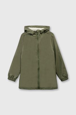 Chaqueta Verde Engomada con Forro de Jersey y Gorro para Niño