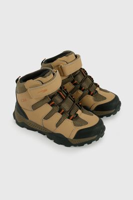 Botín Outdoor de Niño Beige Caña Alta con Velcro y Cordón