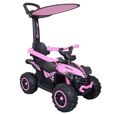 Cuatrimoto a batería con barra de empuje Push Niña Rosa