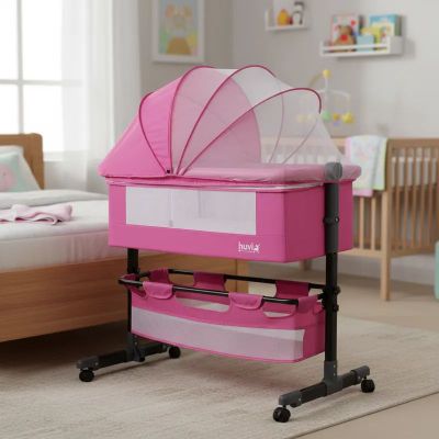 Imagen 2 del producto Cuna Colecho Cozy con Colchón Mosquitero y Canasto Rosa Huvi