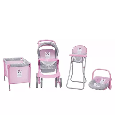Coche Travel de Juguete para Muñeca Rosado + Cuna Bebesit