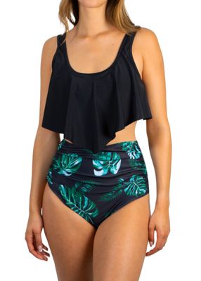 Bikini tiro alto mujer top en punta Val Negro Hojas