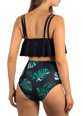 Imagen 2 del producto Bikini tiro alto mujer top en punta Val Negro Hojas
