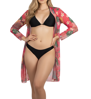 Imagen 2 del producto Kimono playa estampado Tropical Rosa