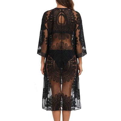 Imagen 2 del producto Kimono Largo Negro Encaje Calado