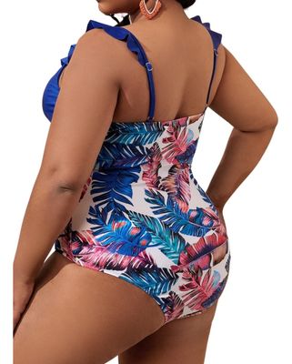 Imagen 2 del producto Traje De Baño Cut Out Plus Size Azul Hojas
