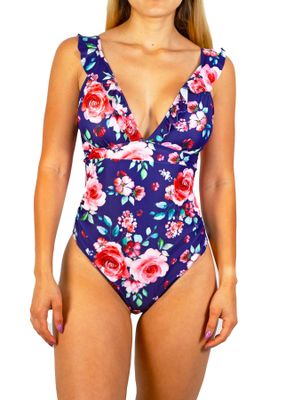 Traje de baño mujer escote V floral vuelos