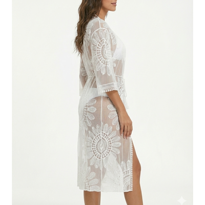 Imagen 2 del producto Kimono Largo Blanco Encaje Calado