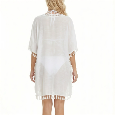 Imagen 2 del producto Kimono de Playa Blanco con Flecos