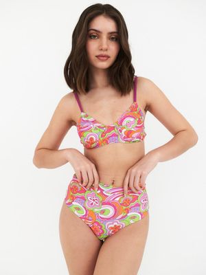 Imagen 2 del producto Bikini Daikiri Mujer Horma Calzón Tiro Alto Psicodelico Naranjo Flúor Filtro UV50+