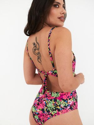 Imagen 2 del producto Trikini Daikiri Mujer Ajustable Espalda Flores Negro Rosa Flúor Filtro UV50+