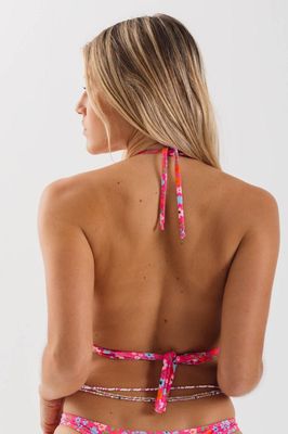 Imagen 2 del producto Top de Bikini Daikiri Mujer Triángulo Fijo Flores Fucsia Flúor Filtro UV50+