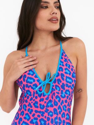 Traje de Baño Daikiri Mujer Sin Espalda Amarra Delantera Animal Print Fucsia Filtro UV50+