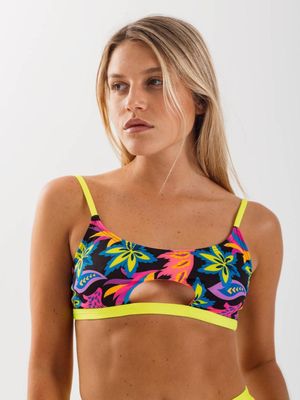 Top de Bikini Daikiri Mujer Deportivo Soporte Floral Negro Flúor Filtro UV50+