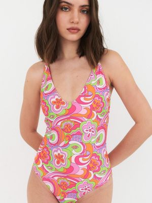 Traje de Baño Daikiri Mujer Espalda Rebajada Psicodelico Naranjo Flúor Filtro UV50+