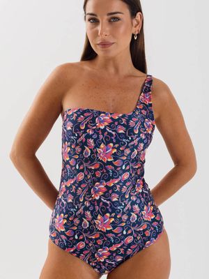 Traje de Baño Daikiri Mujer Un Hombro Flores Azul Flúor Filtro UV50+