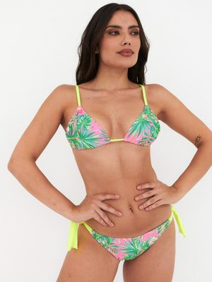 Bikini Daikiri Mujer Triángulo Básico Calzón Amarras Hojas Rosa Flúor Filtro UV50+