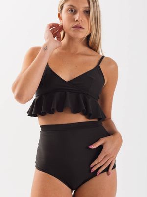 Bikini Daikiri Mujer Triángulo Volados Short Tiro Alto Negro Filtro UV50+