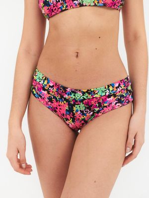 Bottom de Bikini Daikiri Mujer Calzón Sin Costuras Flores Negro Rosa Flúor Filtro UV50+