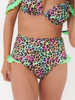 Imagen 1 del producto Bottom de Bikini Daikiri Mujer Calzón Tiro Alto Vuelos Print Leopardo Verde Flúor Filtro UV50+