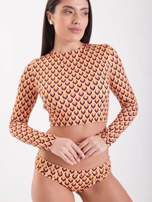 Imagen 1 del producto Polera Surf Daikiri Mujer Manga Larga Espalda Abierta Geométrico Naranjo Azul Filtro UV50+