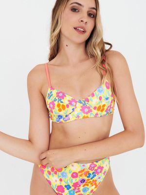 Imagen 2 del producto Top de Bikini Daikiri Mujer Horma Flores Amarillo Flúor Filtro UV50+