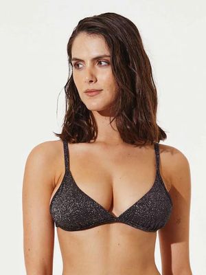 Top de Bikini Daikiri Mujer Triángulo Fijo Negro Brillante Glitter Filtro UV50+