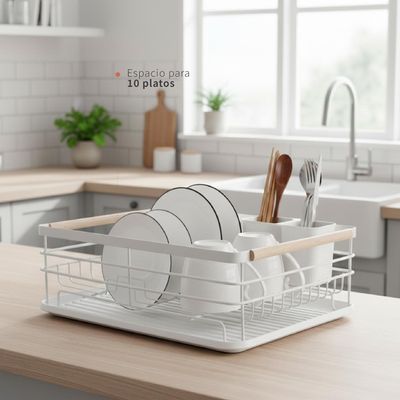 Imagen 2 del producto Secaplatos Escurridor 1 Nivel Acero Inox Blanco Simplit